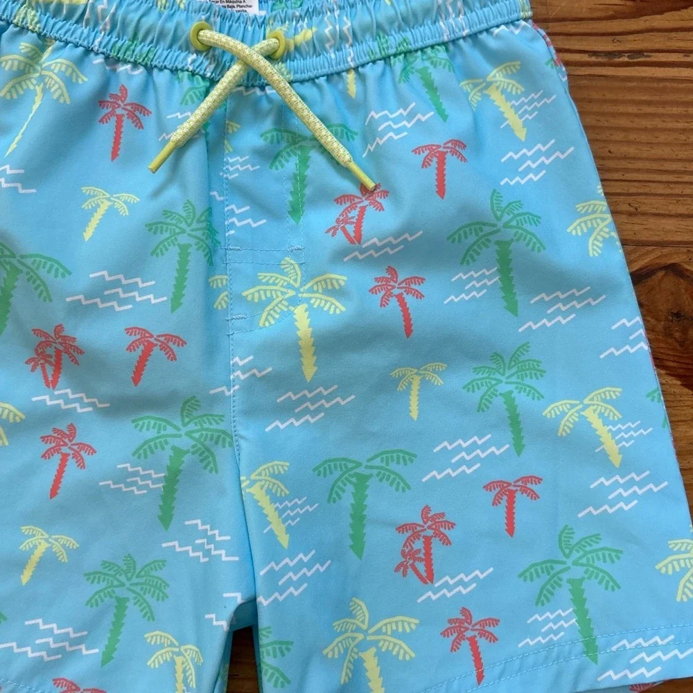 Wonder Nation Swim Trunks Kids Blue Palm Tree Board Shorts SIZE 5T‎